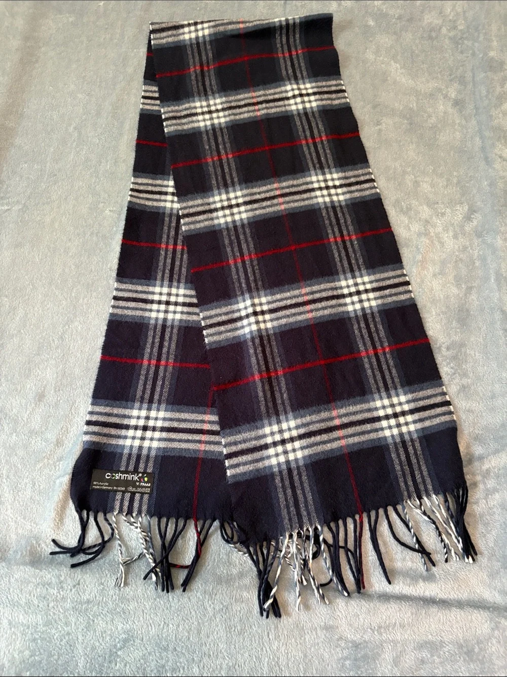 V. FRAAS Navy Plaid Scarf with Red and White Windowpane